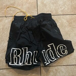 Rhude Black Shorts with Gold Drawstrings